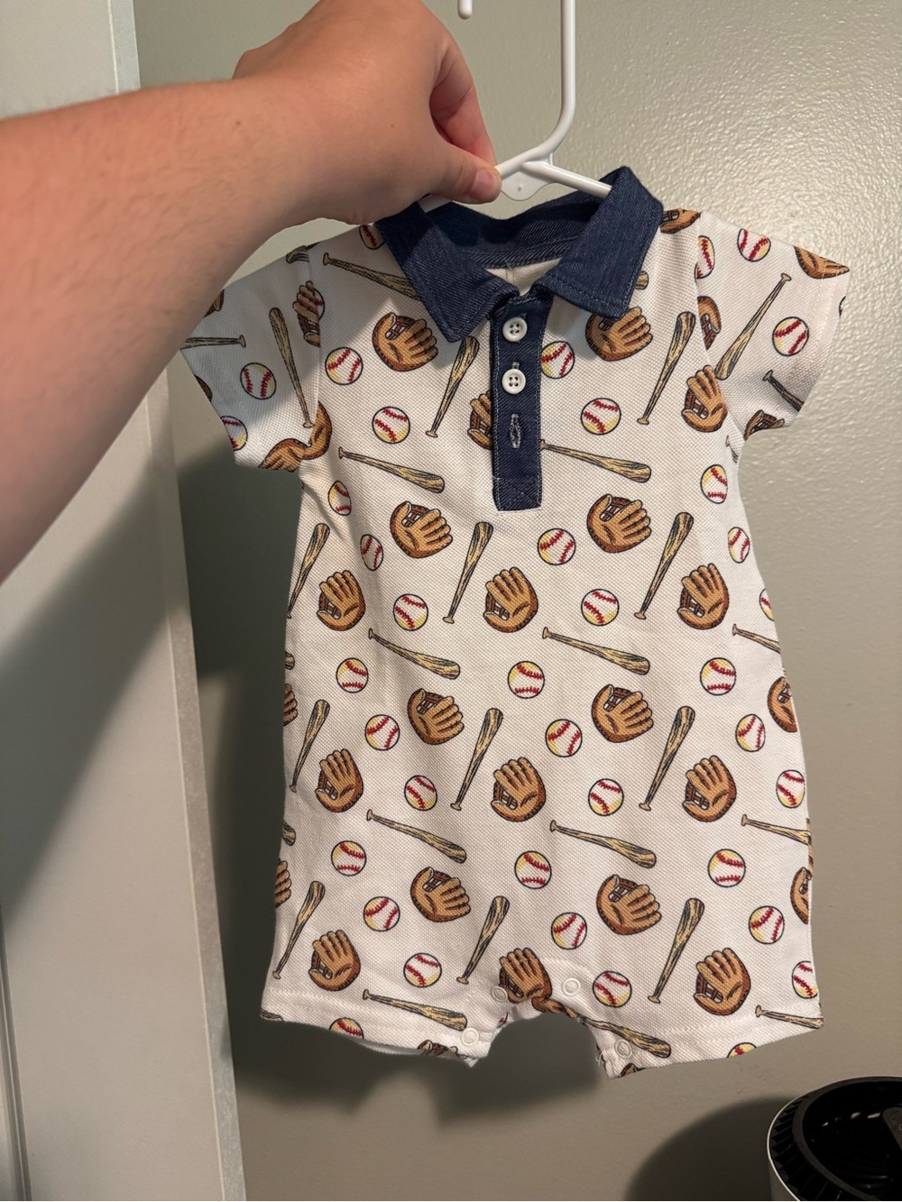 Baby Starters White Baseball Print Polo One-Piece